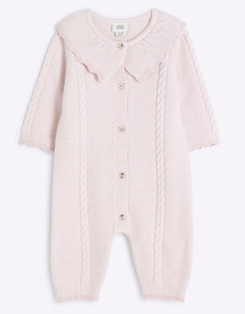 Baby Girls Knitted Frill All In One - Pink