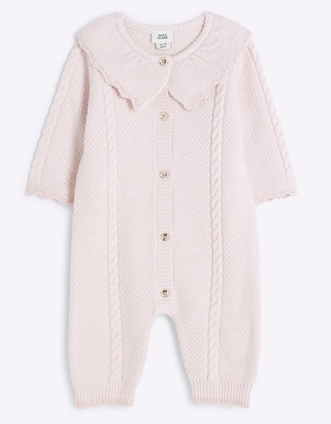 Baby Girls Knitted Frill All In One - Pink, 5 of 4