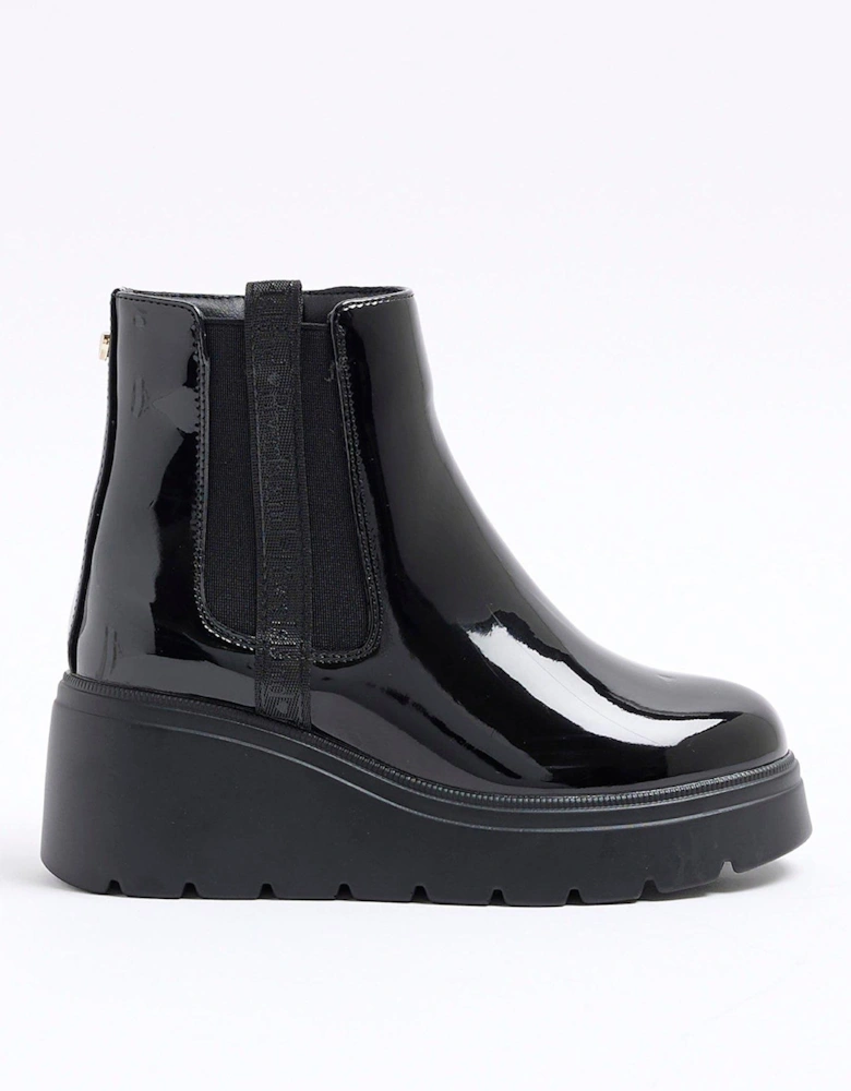 Girls Patent Wedge Boots - Black