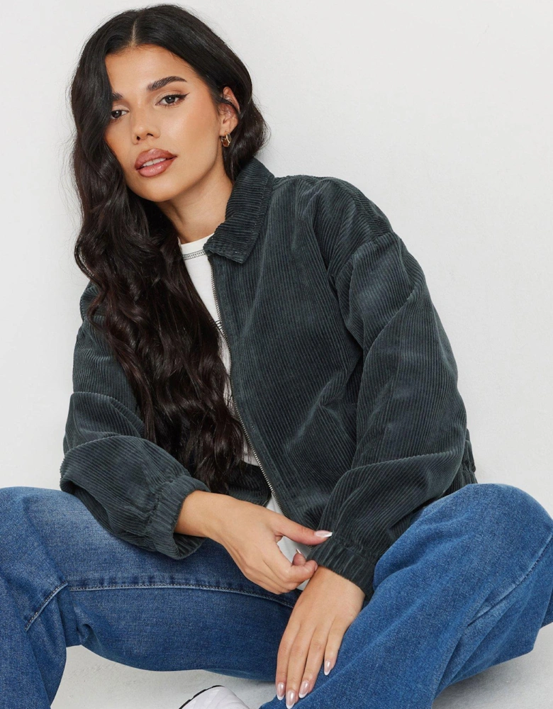 Petite Cord Bomber Jacket - Grey