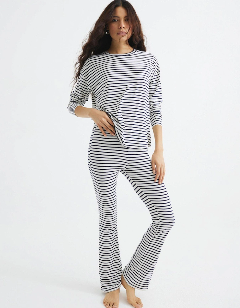 Top And Trouser Stripe Loungewear Set - Navy