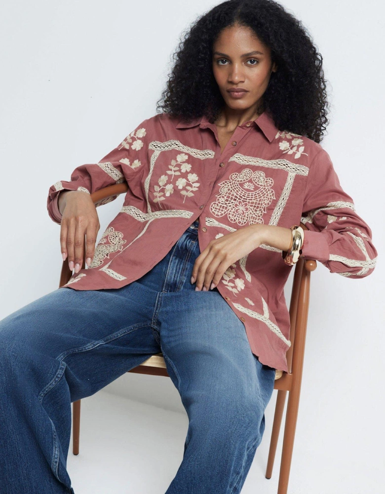 Patchwork Lace Trim Shirt