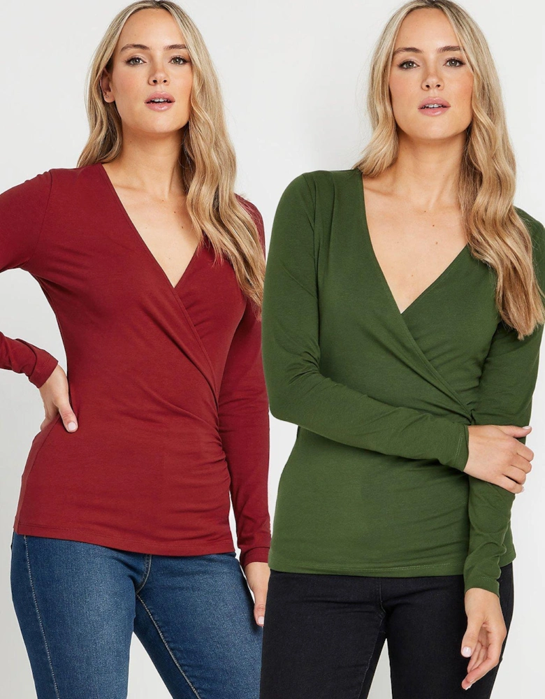 Tall 2 Pack Long Sleeve Wrap Top - Multi