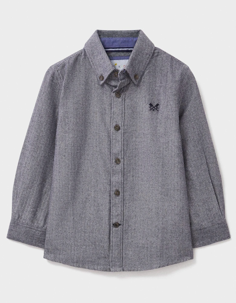 Boys Long Sleeve Herringbone Flannel Shirt - Grey