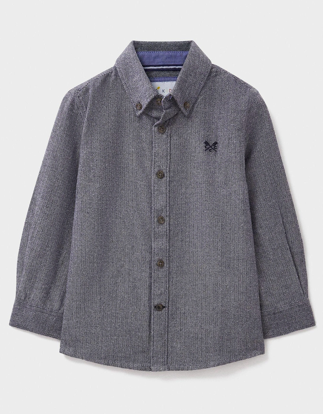 Boys Long Sleeve Herringbone Flannel Shirt - Grey, 2 of 1