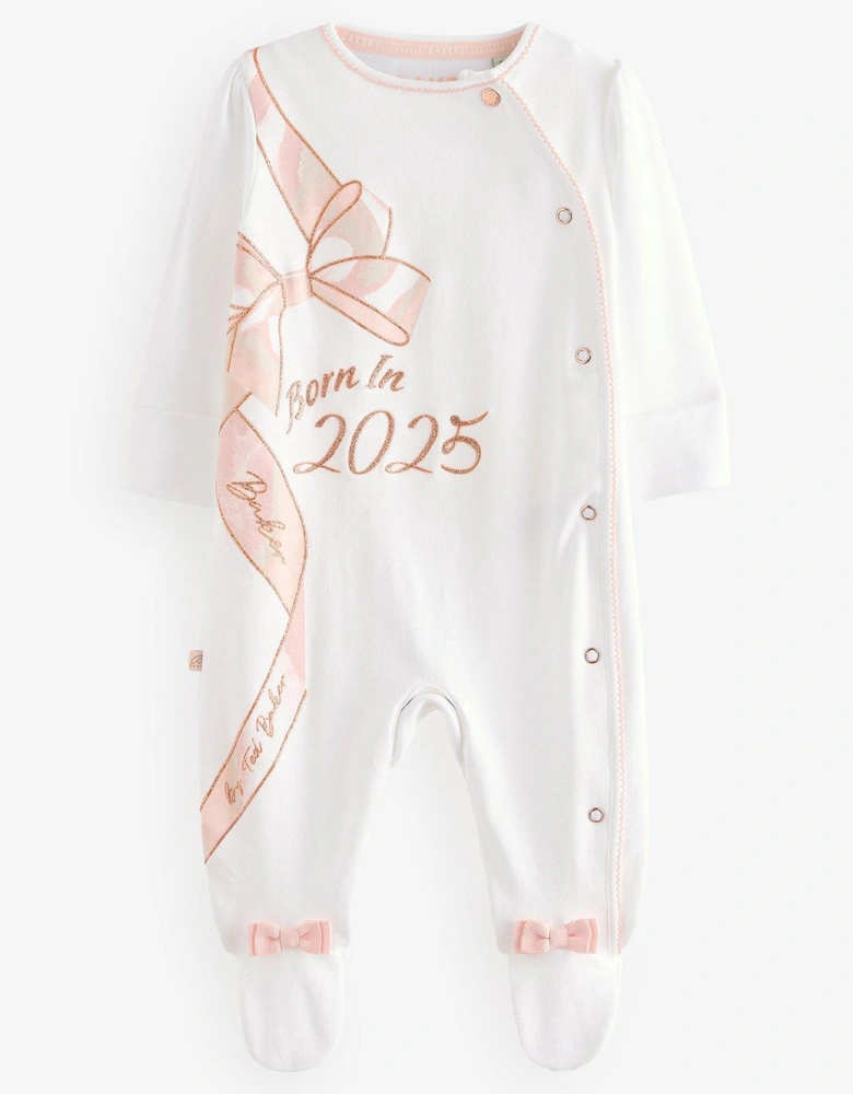 Baby Girls Born In 2025 Sleepsuit - White