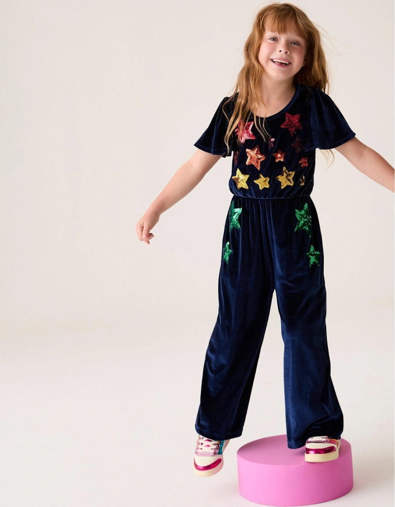 Girls Sequin Jumpsuit - Navy