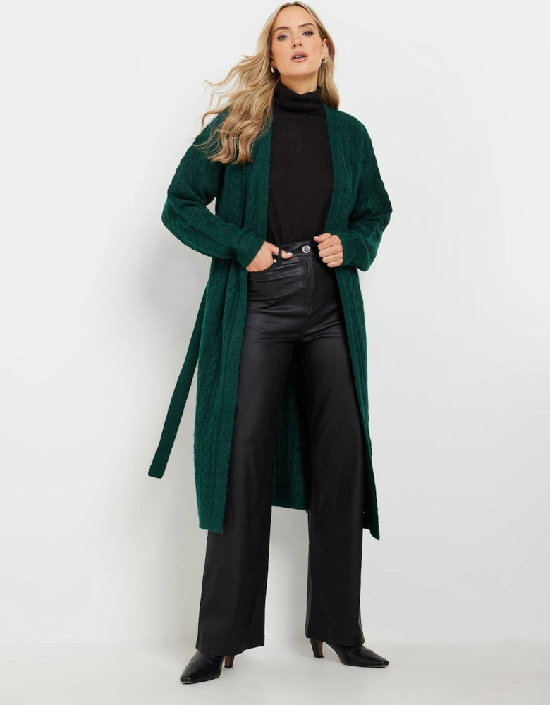 Cable Knit Midi Cardigan - Green