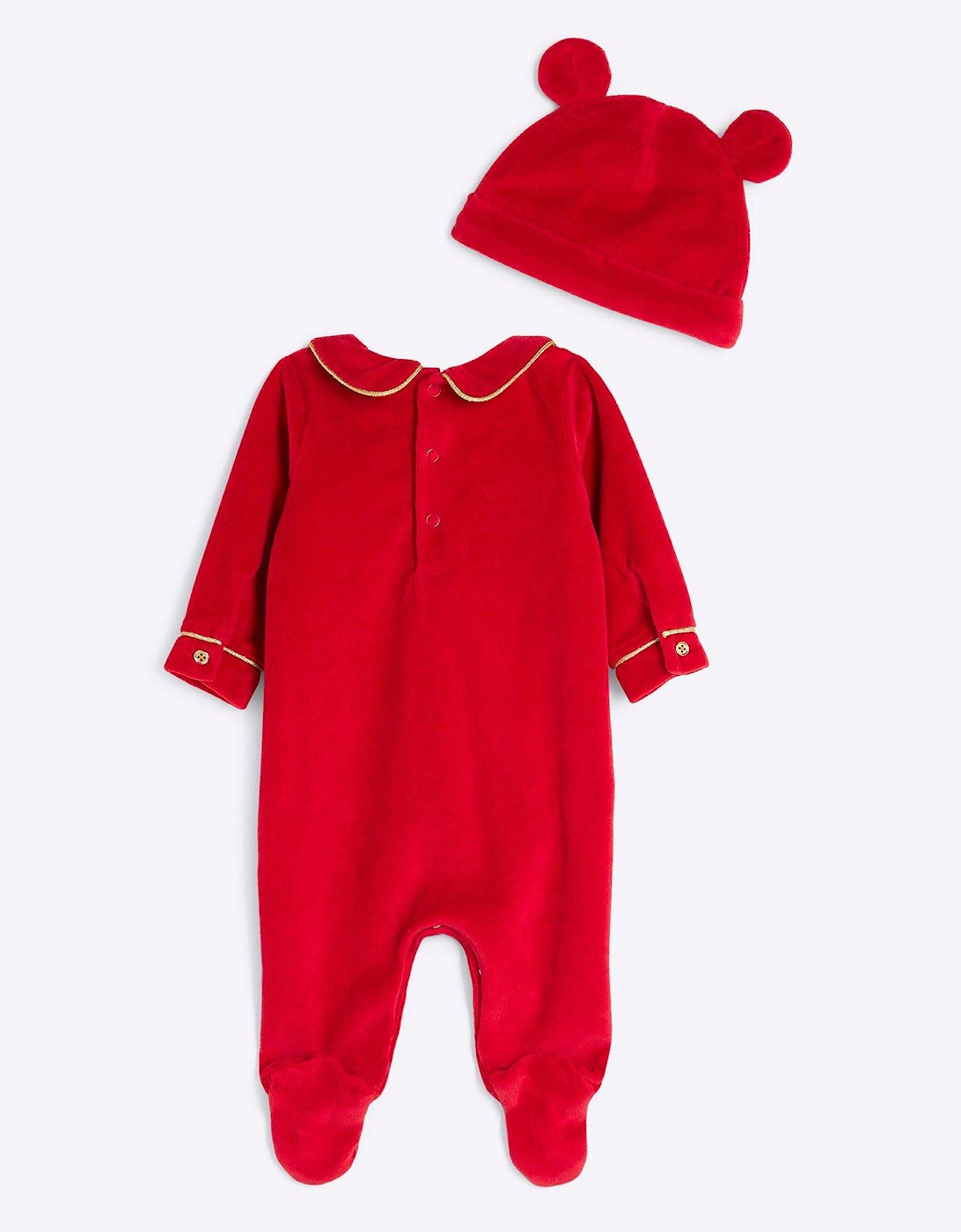 Baby Girls Christmas Bow Collared Sleepsuit Set - - Red