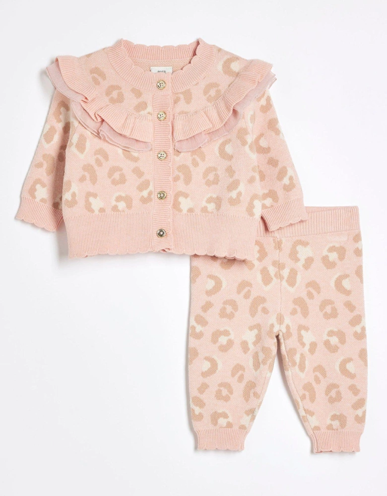 Baby Girls Leopard Frill Cardigan Set - Pink