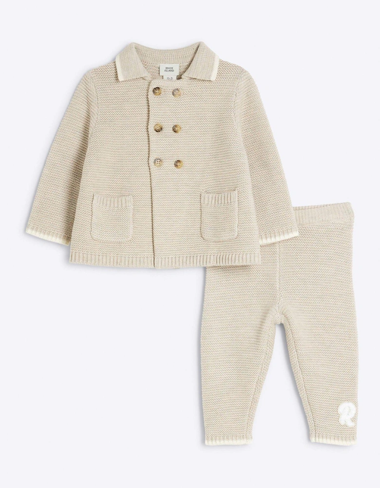 Unisex Knitted Button Cardigan Set - Beige