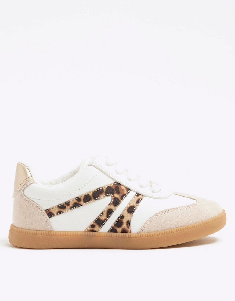 Girls Leopard Lace Up Trainers - White