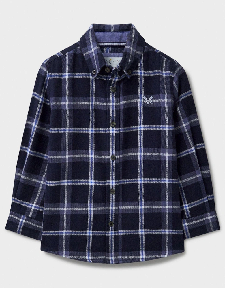 Boys Check Brushed Cotton Flannel Shirt - Navy