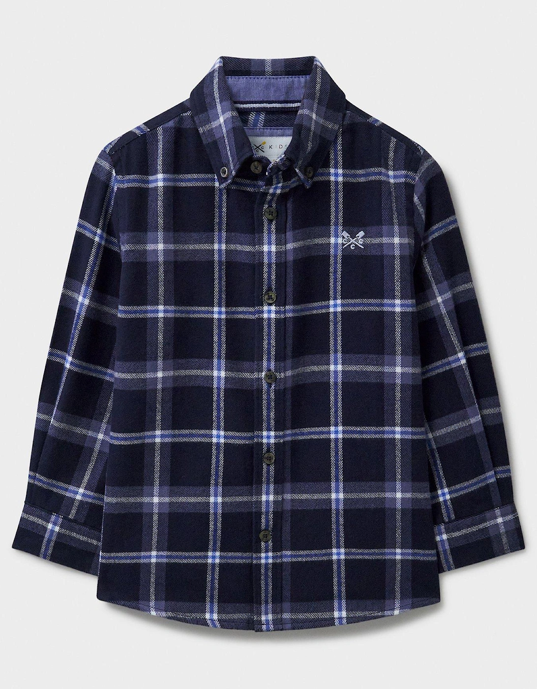 Boys Check Brushed Cotton Flannel Shirt - Navy, 2 of 1