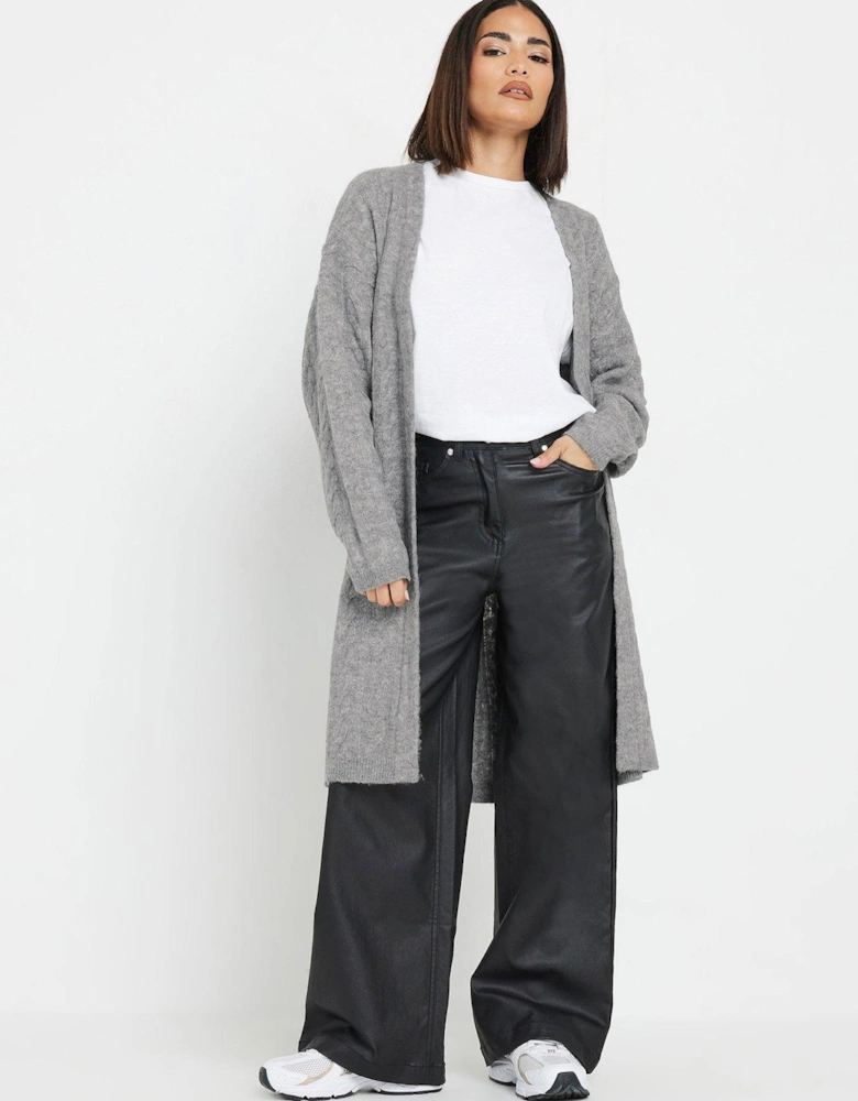 Petite Cable Belted Maxi Cardigan - Grey