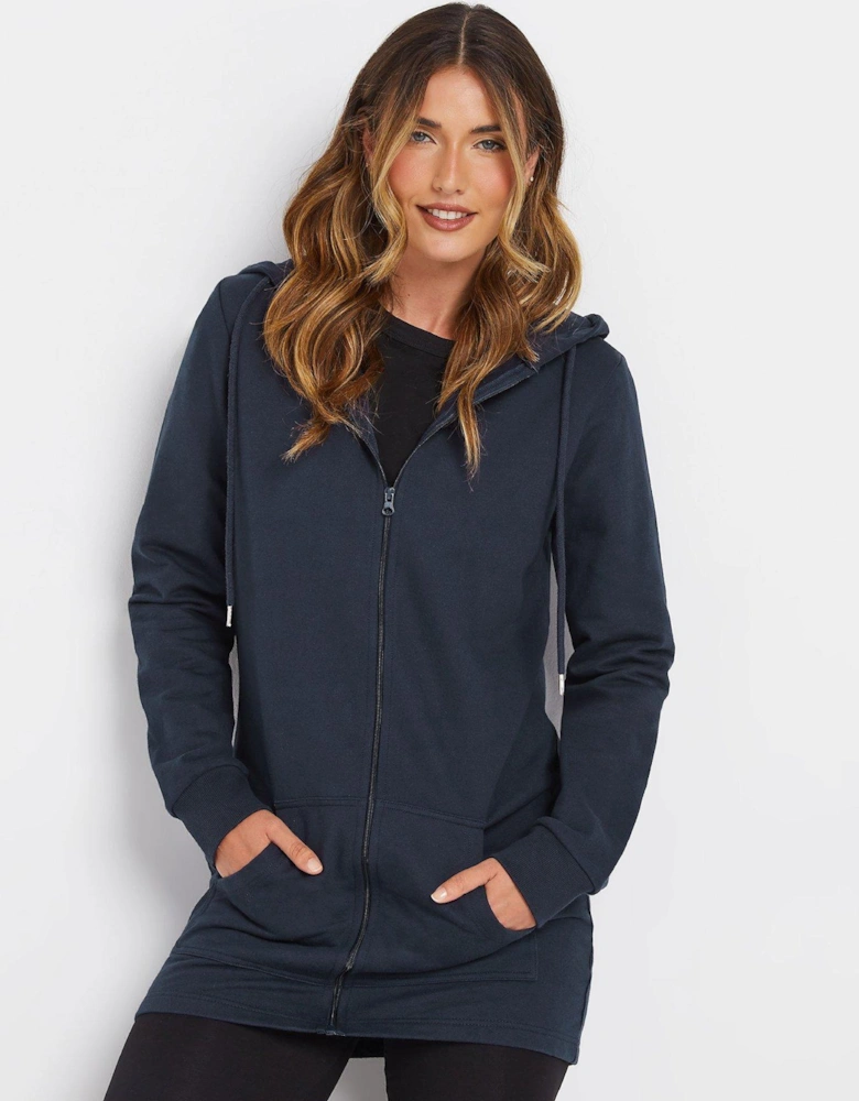 Tall Longline Zip Hoodie - Blue