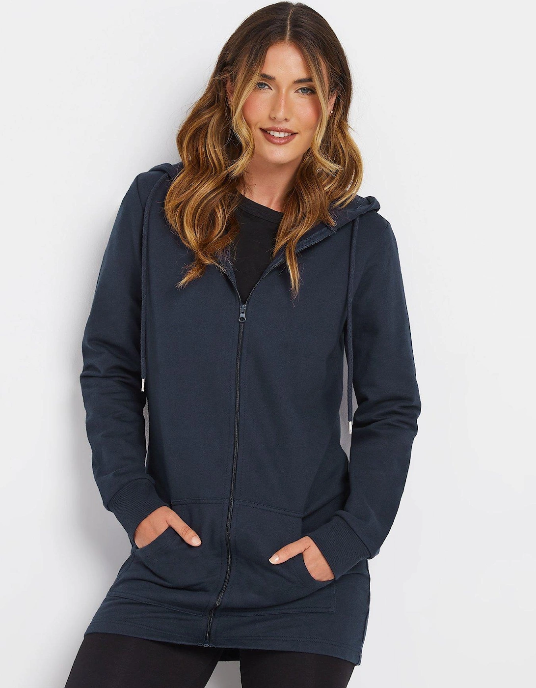 Tall Longline Zip Hoodie - Blue, 2 of 1