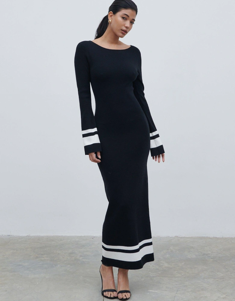 Stripe Midaxi Knit Dress - Black & Cream