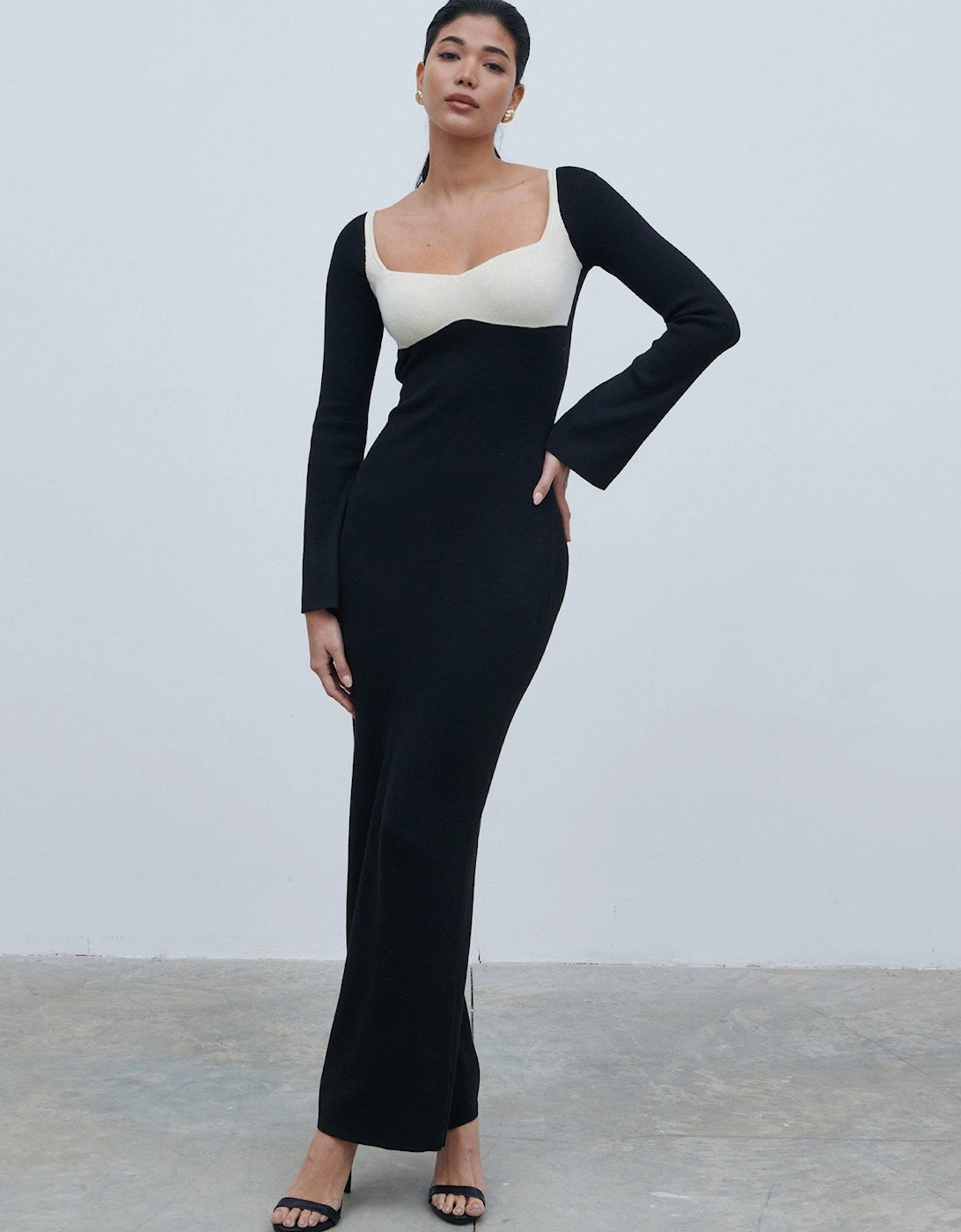 Contrast Knit Maxi Dress - Black & Cream, 4 of 3