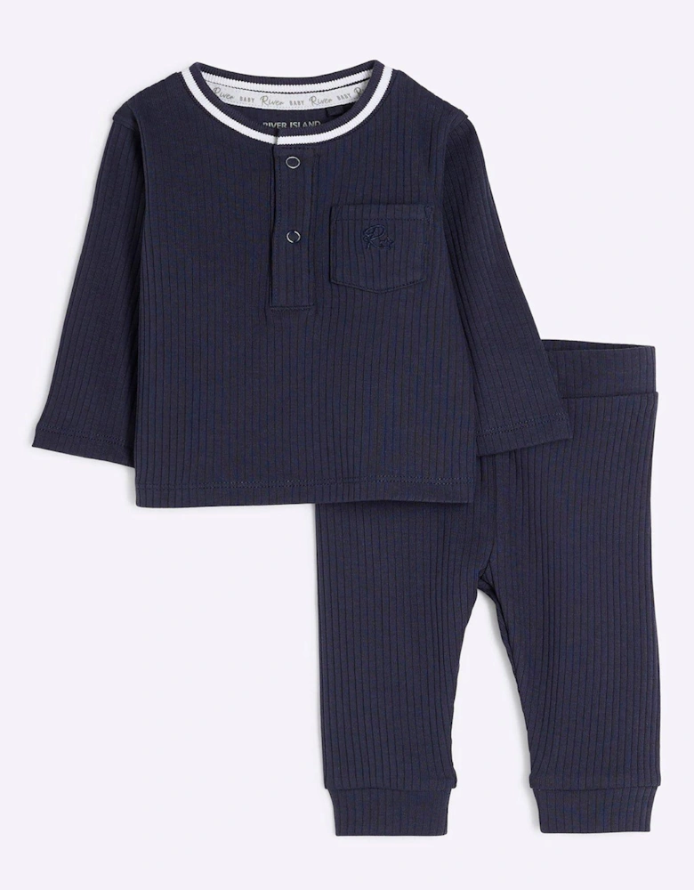 Baby Boys Tipped Rib Jumper Set - Navy