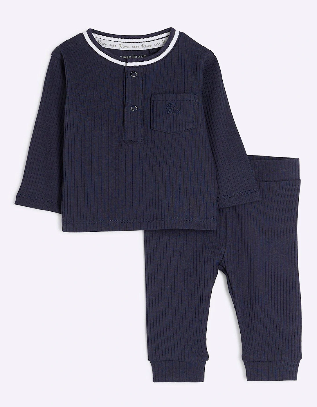 Baby Boys Tipped Rib Jumper Set - Navy, 6 of 5