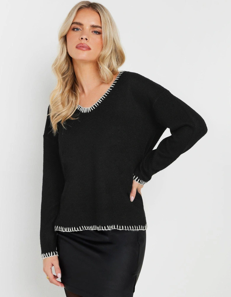 Petite Blanket Stitch Jumper - Black