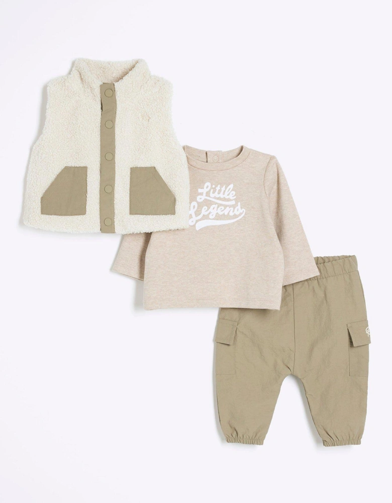 Baby Boy Borg Gilet Set - Beige