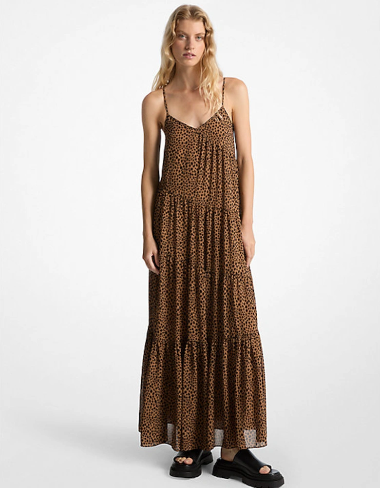 Cheetah Print Georgette Tiered Maxi Dress