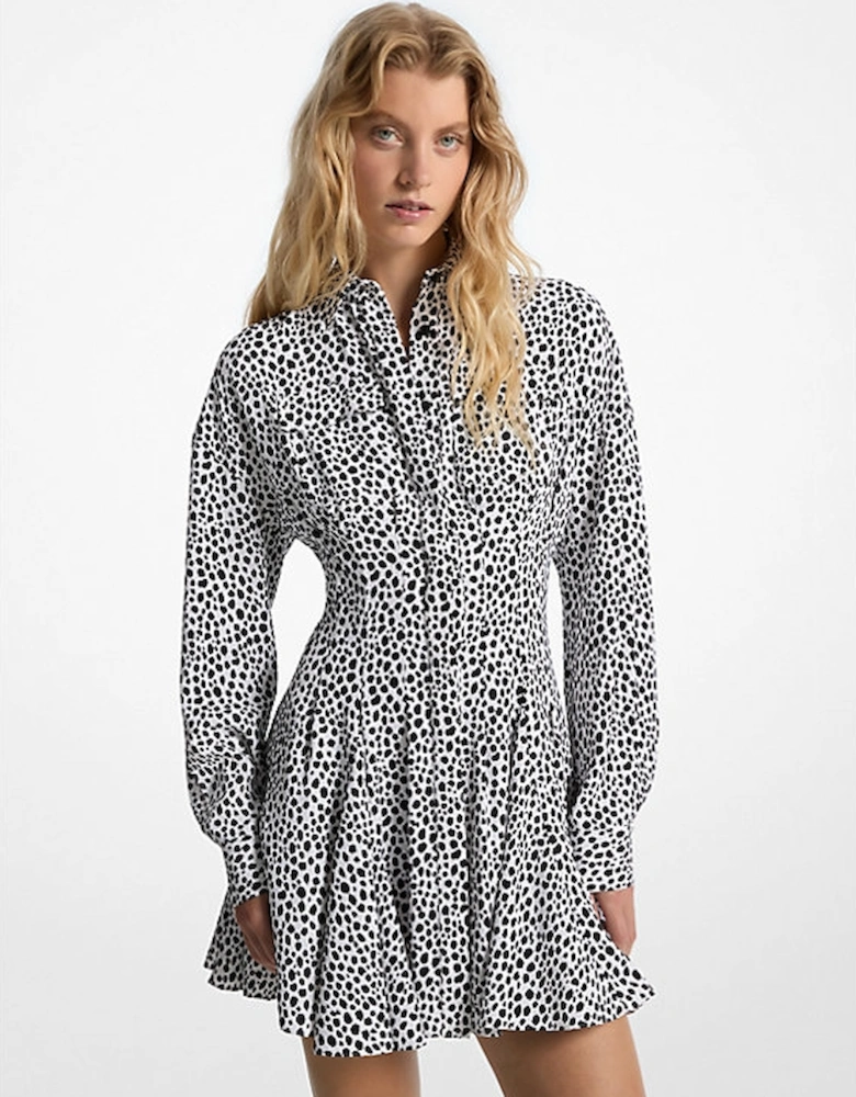 Cheetah Print Crepe Pleated Shirtdress