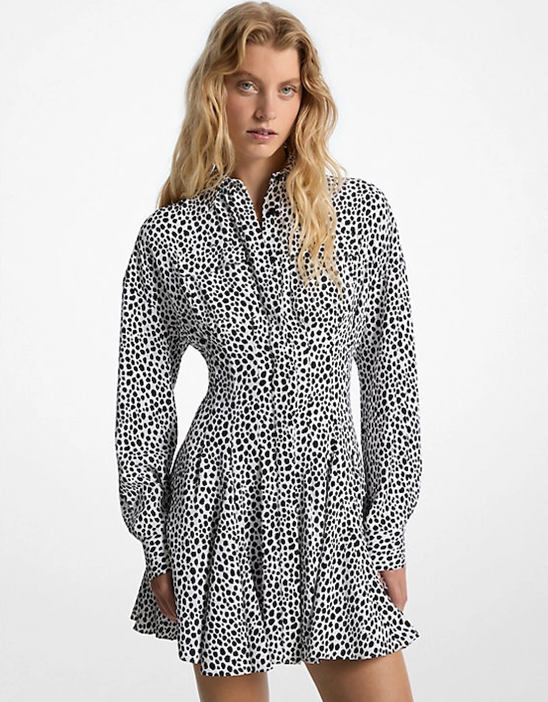 Cheetah Print Crepe Pleated Shirtdress, 2 of 1