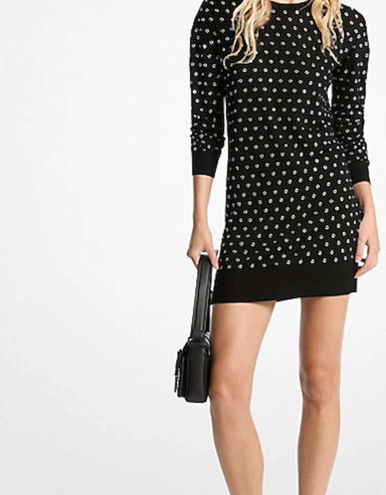 Grommet-Embellished Wool Dress