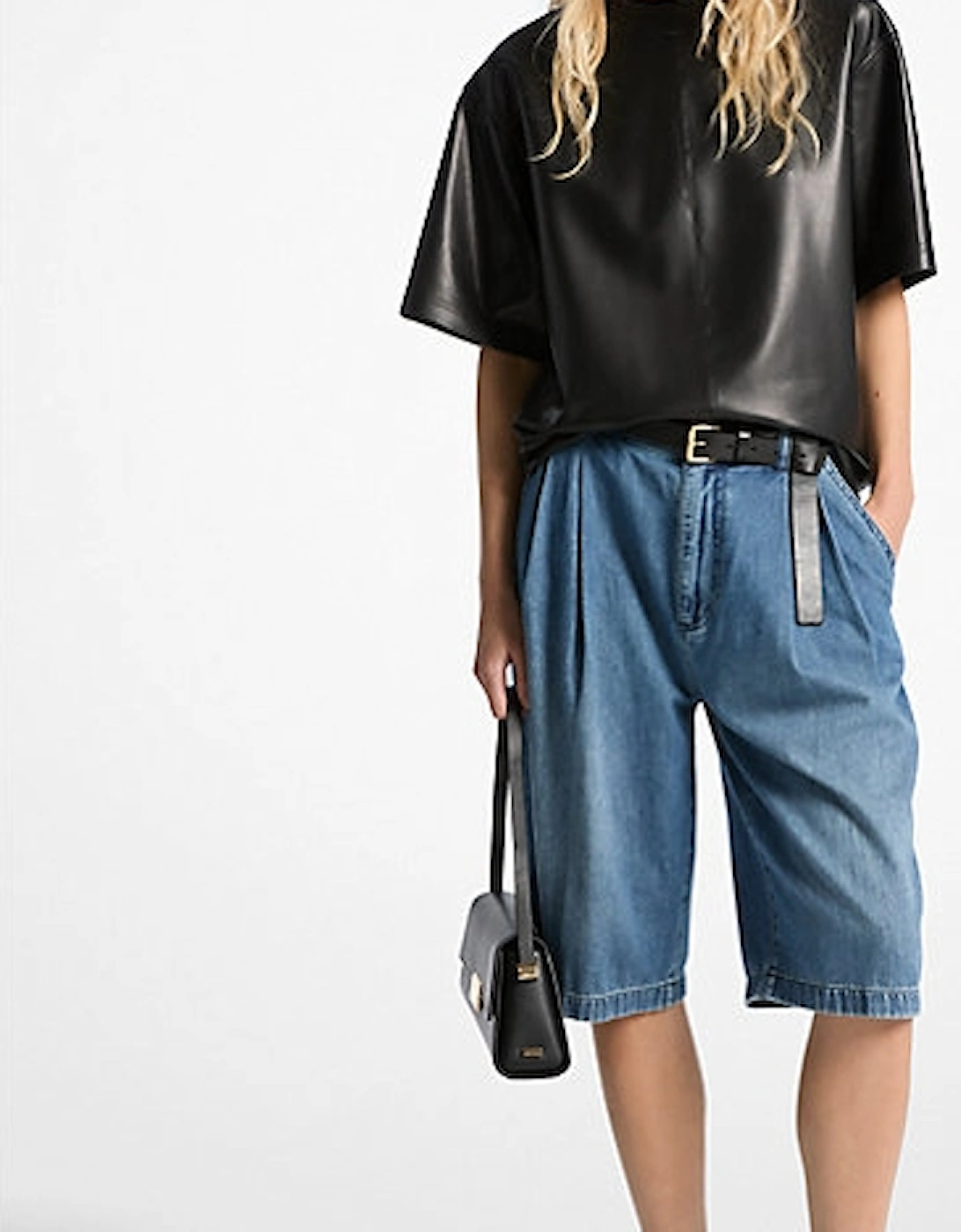 Pleated Bermuda Denim Shorts, 2 of 1