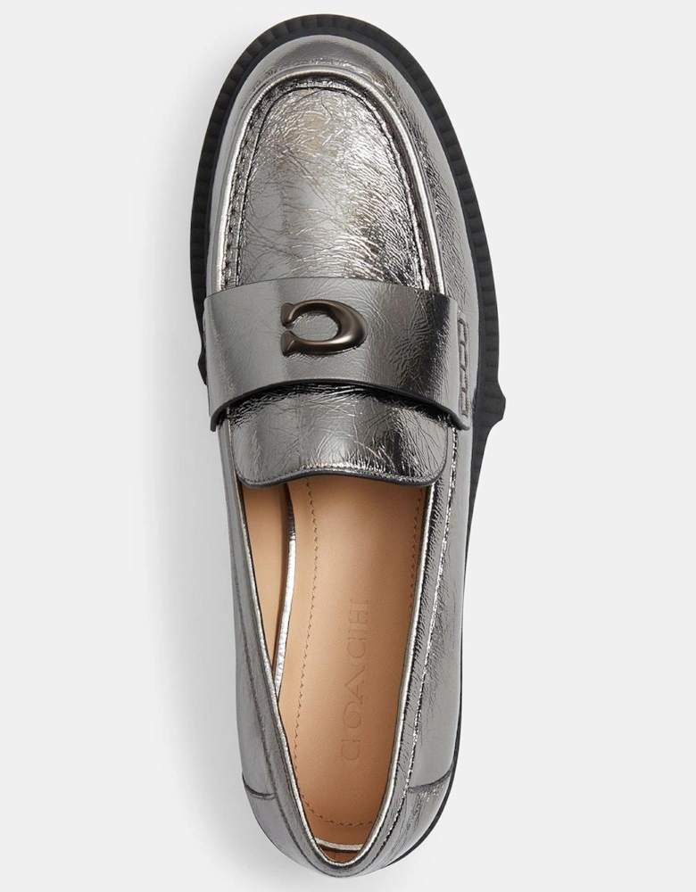 Leah Crinkle Metallic Loafers - Dark Grey