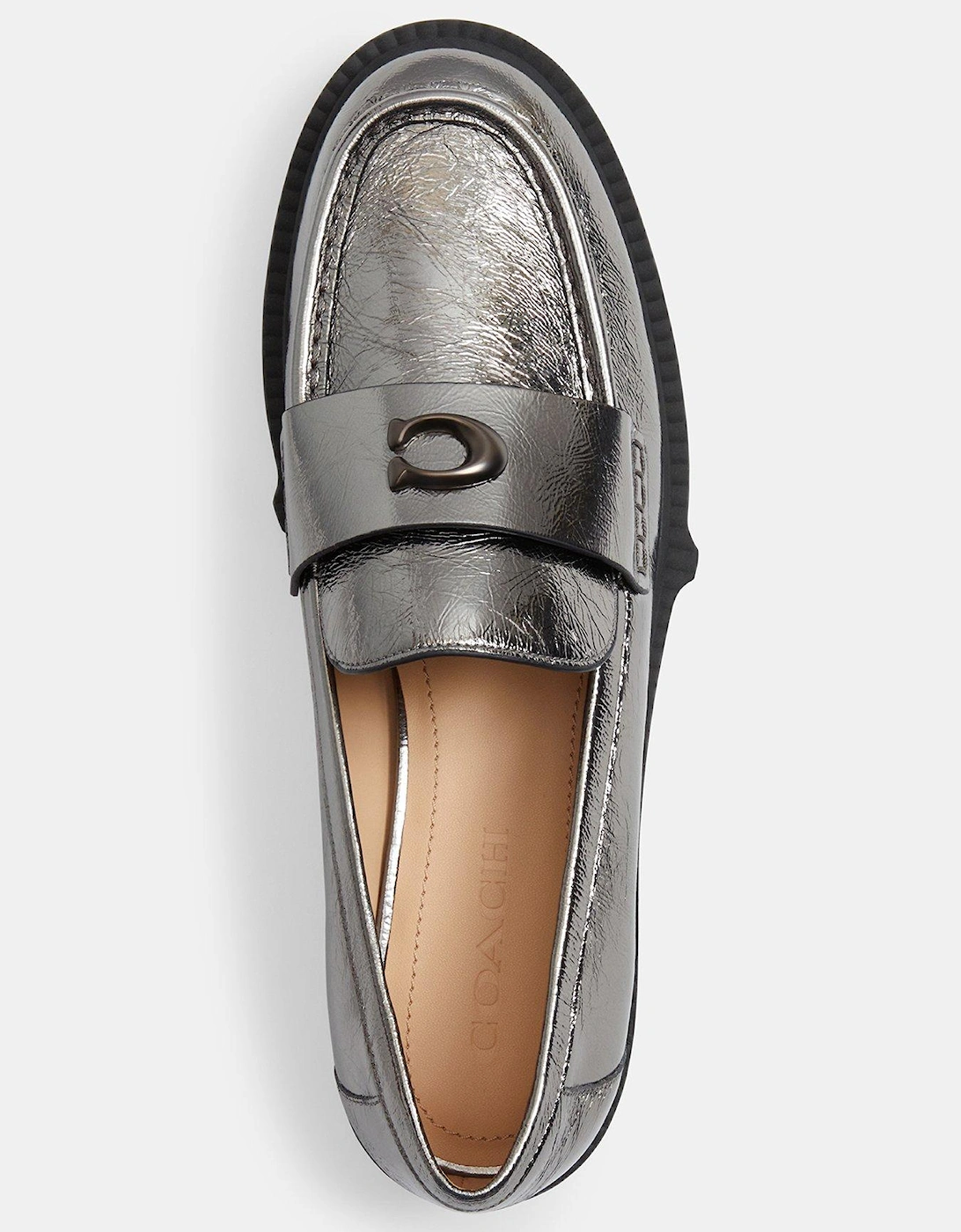 Leah Crinkle Metallic Loafers - Dark Grey