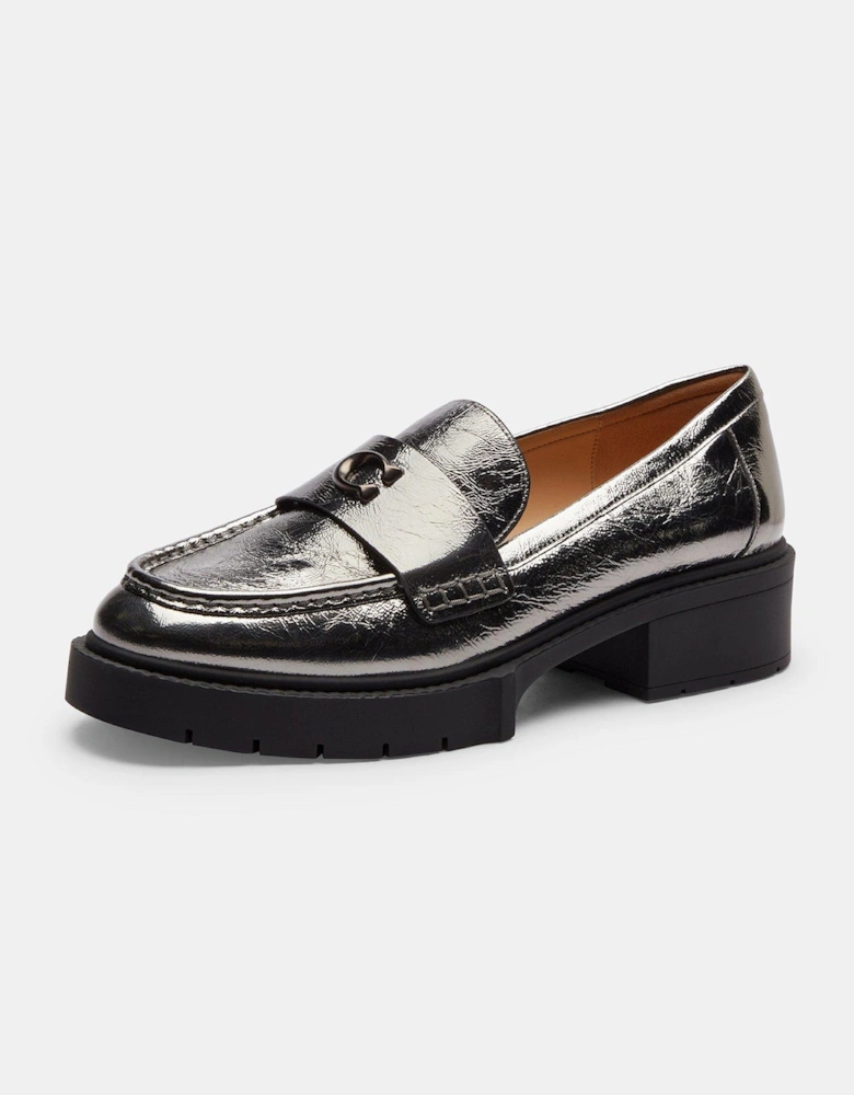 Leah Crinkle Metallic Loafers - Dark Grey