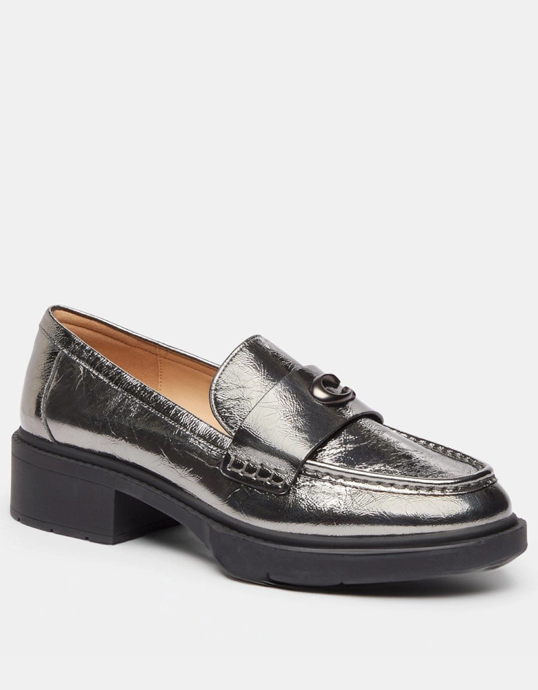 Leah Crinkle Metallic Loafers - Dark Grey