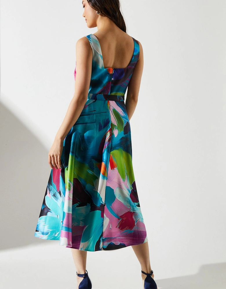 Belted Printed Midi Dress