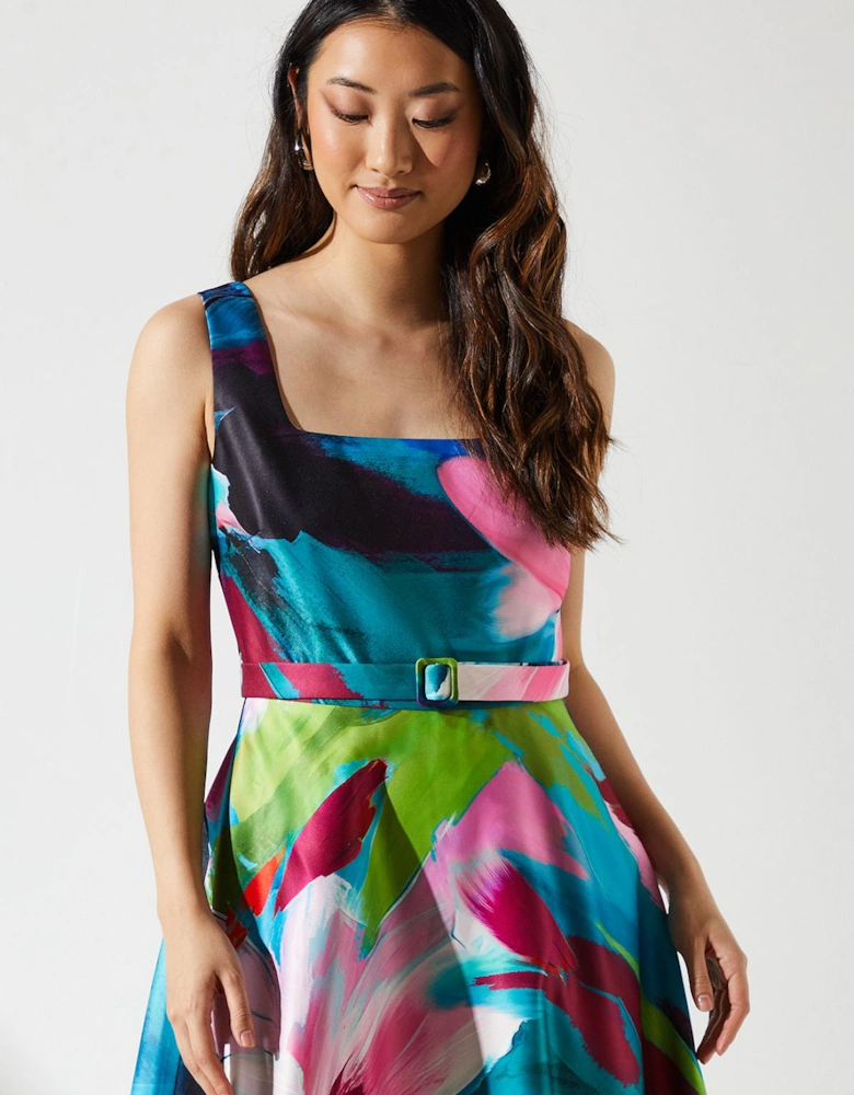 Belted Printed Midi Dress