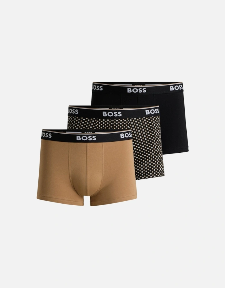 3-Pack Power Logo Geo Stripe Boxer Trunks, Black/beige