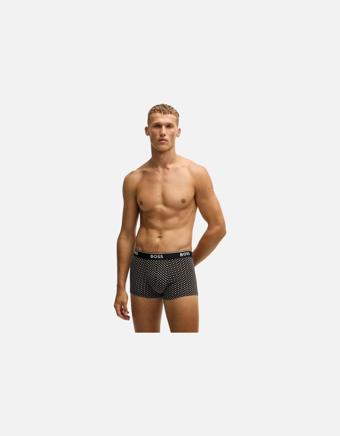 3-Pack Power Logo Geo Stripe Boxer Trunks, Black/beige