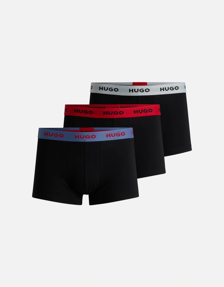 3-Pack Contrast Waistband Boxer Trunks, Black w/ red/silver/blue