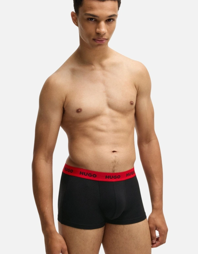 3-Pack Contrast Waistband Boxer Trunks, Black w/ red/silver/blue