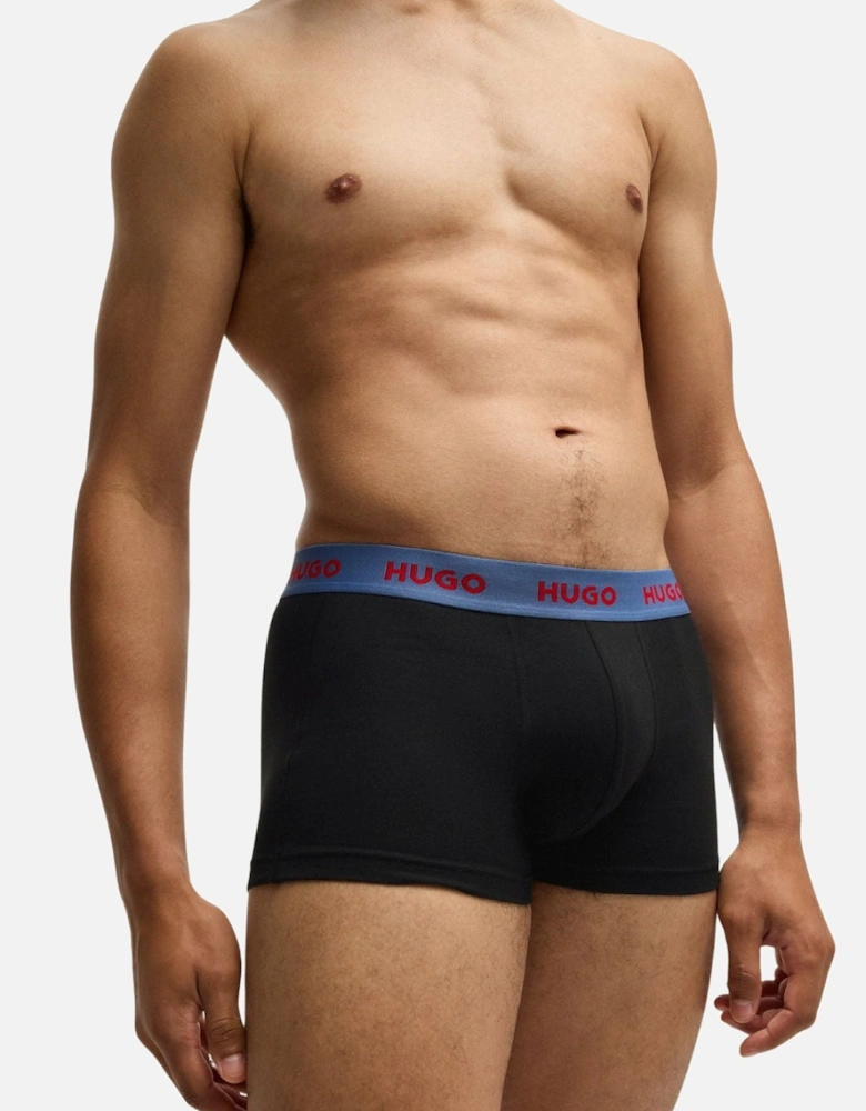 3-Pack Contrast Waistband Boxer Trunks, Black w/ red/silver/blue