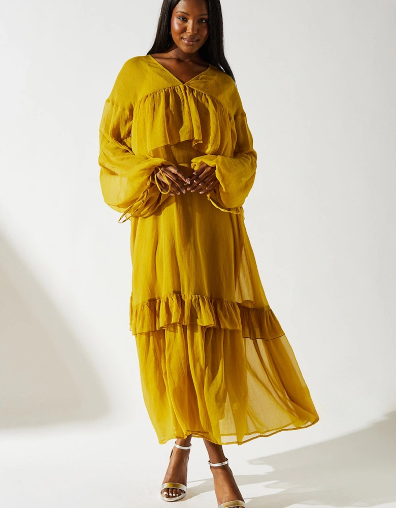 Trapeze Frill Chiffon Maxi Dress