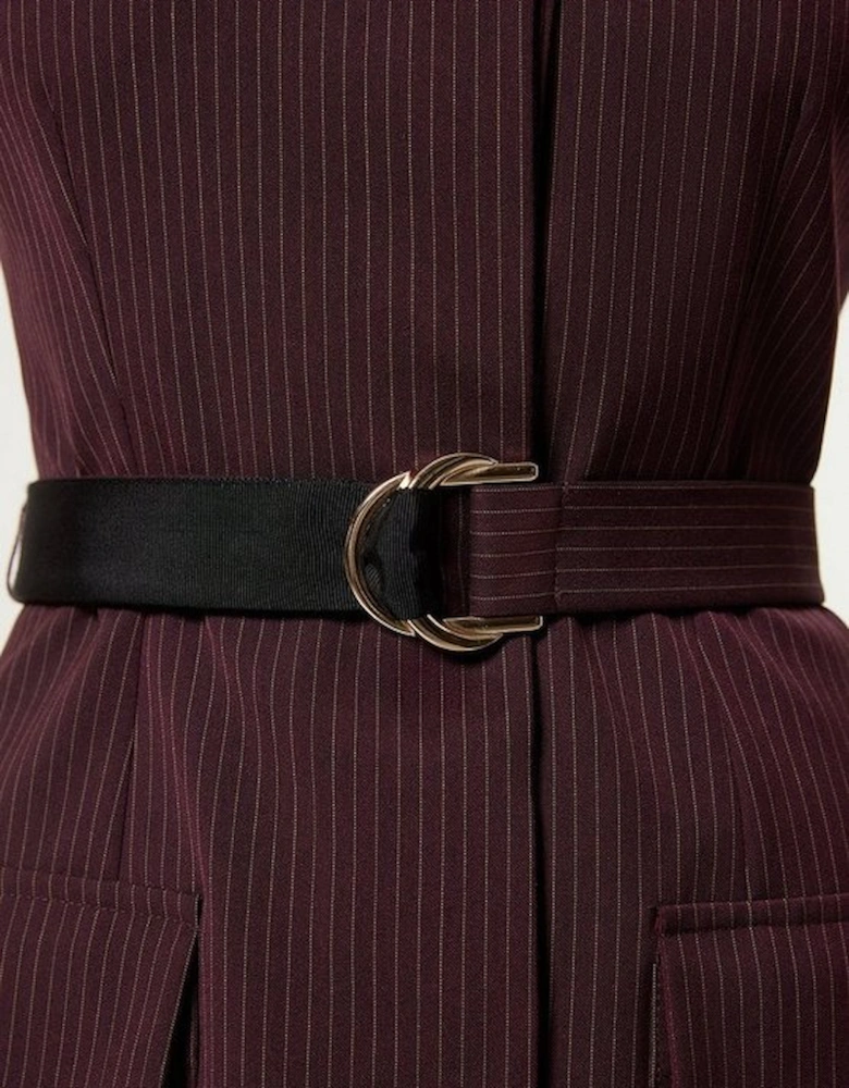 Pinstripe Tailored Grosgrain Detail Pocket Mini Dress