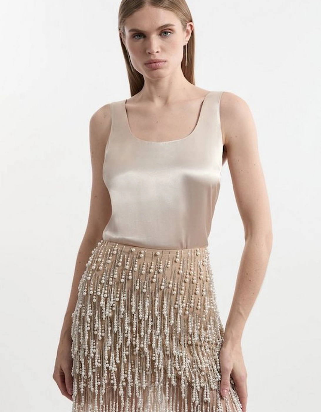 Tall Pearl Tassel Embellished Woven Mini Skirt, 4 of 3