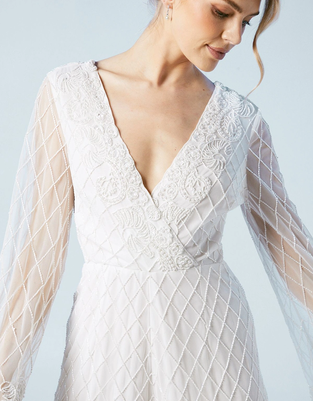 Tie Back  Scallop Edge Embellished Bridal Playsuit