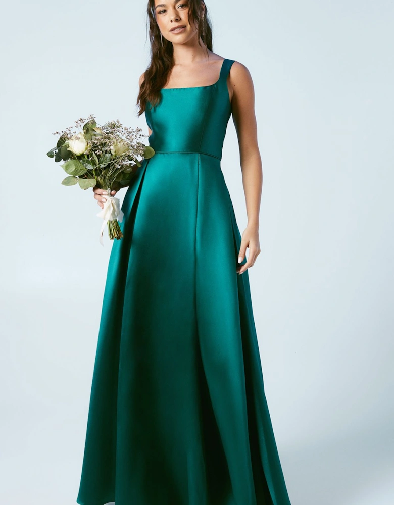 Scoop Neck Full Skirted Twill Bridesmaids Dress