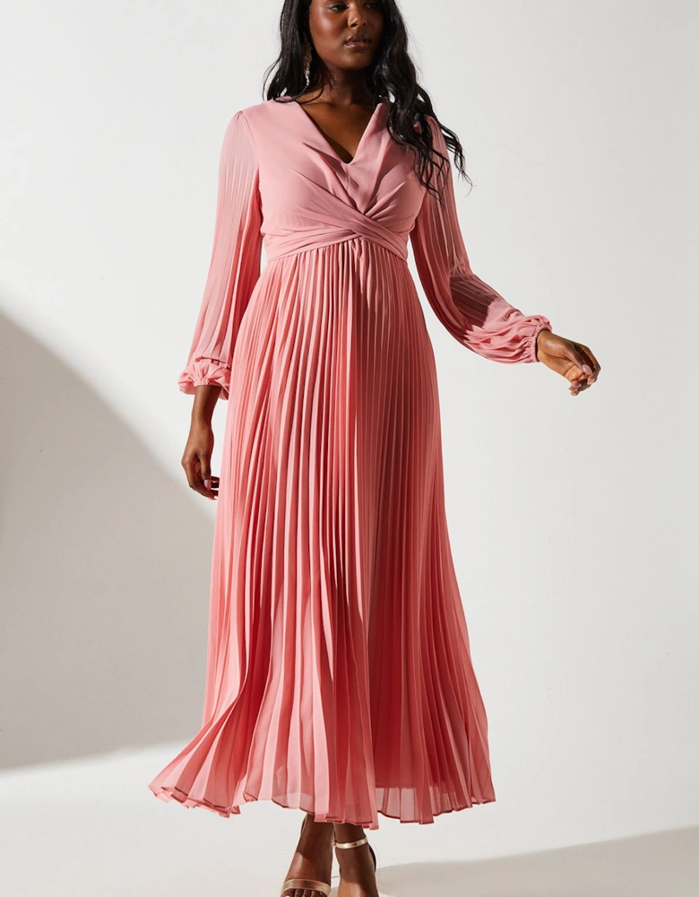 Pleated Wrap Front Dress