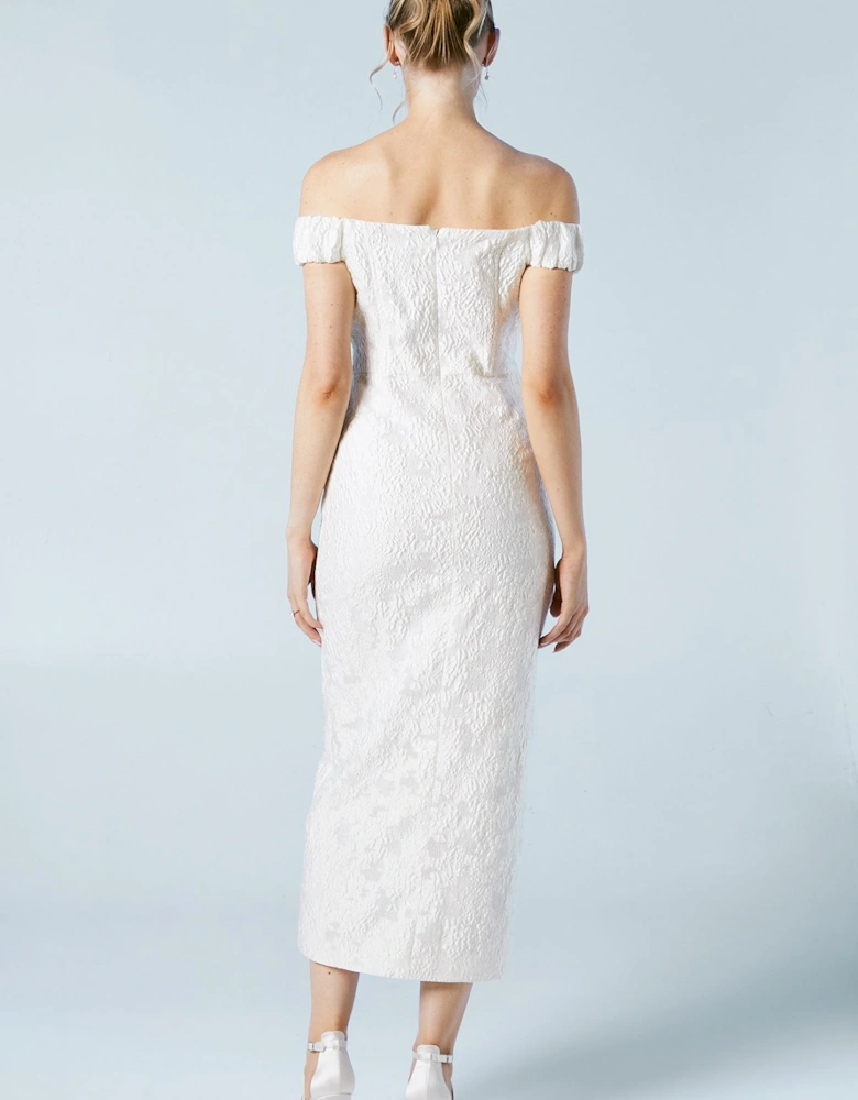 Jacquard Bardot Bridal Column Dress